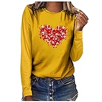 Fashion Love Heart Graphic Shirts for Women Valentine's Day Tops 2024 Spring Long Sleeve Crewneck Casual Tee Tops