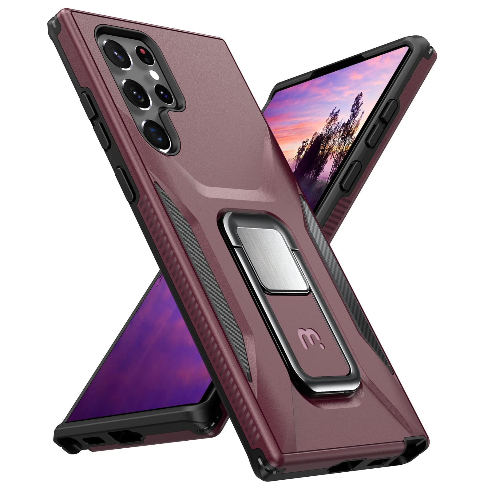 MYBAT Pro Shockproof Stealth Series Case for Samsung Galaxy S22 Ultra Case with Stand 6.8 inch, Support Magnetic Car Mount, Heavy Duty Military Grade Drop Protective Case with Kickstand - Plum