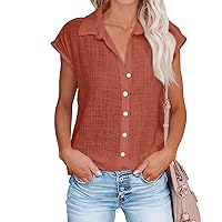Button Down Shirts for Women Solid Color Simple Fashion Classic Versatile with Short Sleeve Henry Neck Work Tops