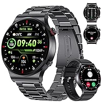 LIGE Smart Watch Men Bluetooth Phone Call Music Gents Smartwatch for Android and iOS Phone 100+ Sport Outdoor Activity Fitness Tracker Black Stainless Steel Male Smartwatch,Heart Rate Health Monitor