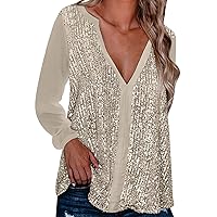 XJYIOEWT Womens Tops Black Navel Sexy Fold Tops Casual Color V Neck Blouse Womens Long Sleeve Sequin Women's Long Sleev