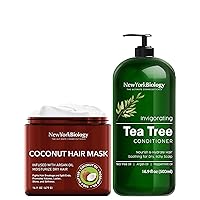 New York Biology Tea Tree Conditioner with Coconut Hair Mask for Hair Growth and Volume - Relief for Dandruff and Dry Itchy Scalp - Moisturizing and Deep Conditioning Dry Hair Treatment