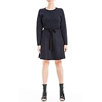 Max Studio Women's Knit Jacquard A-line Bodycon Swing Style Sweater Dress with Belt