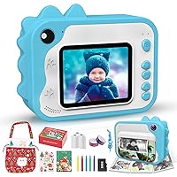 USHINING Instant Print Camera for Kids with Christmas Handbag 12MP Digital Print Camera for Kids Aged 3-12 1080P Instant Camera for Kids with 32GB SD Card,Color Pens,Print Papers (Blue)
