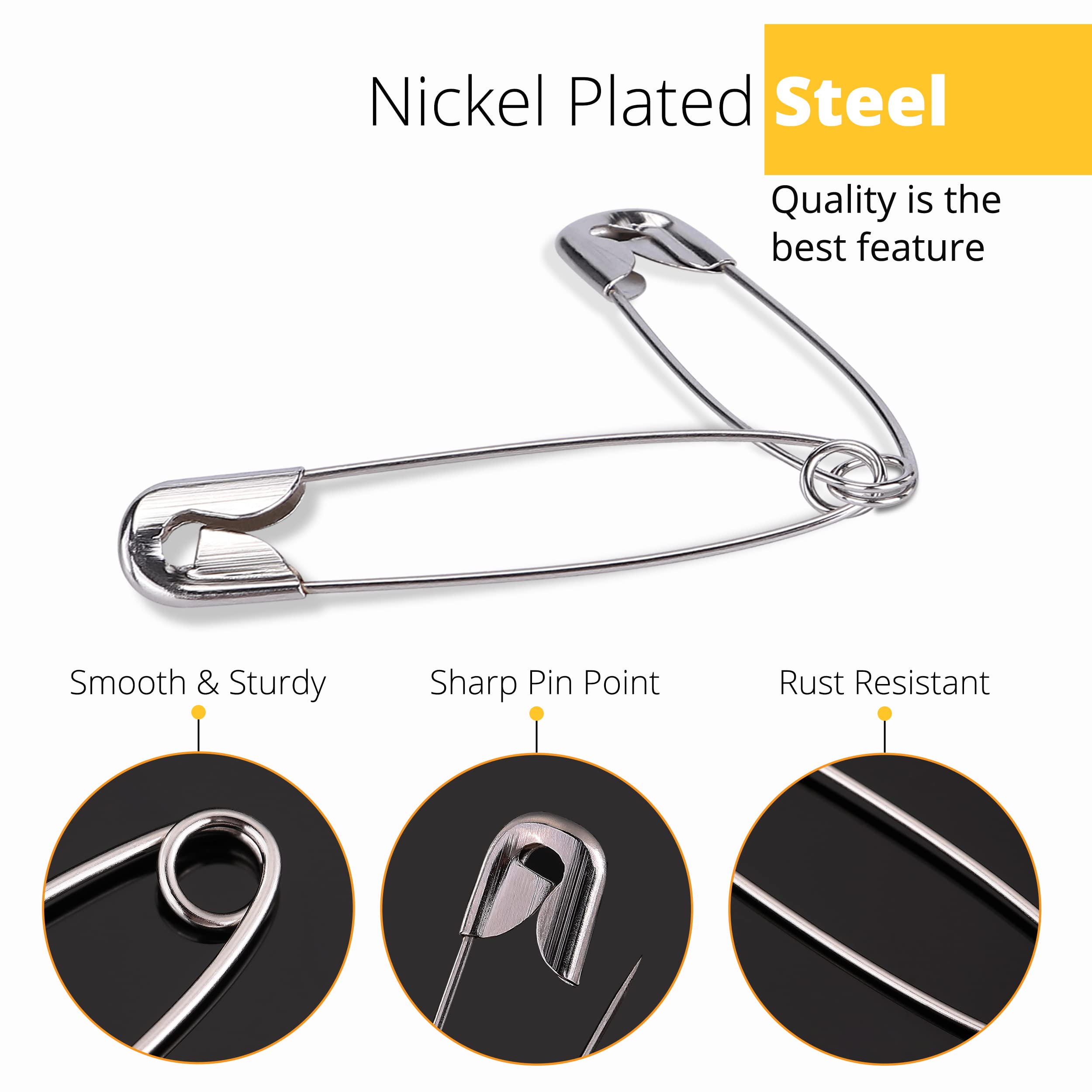 Wenrook 300 Pack Safety Pins Assorted, 4 Different Sizes, Strong Nickel  Plated Steel, Heavy Duty Safety Pins for Clothes, Crafts, Pinning and More