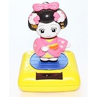 Pink Standing Geisha Yellow Base Solar Powered Japanese Kimono Girl Car Bobble Head Doll Toy Home Decor Figurine Birthday Blessing Gift