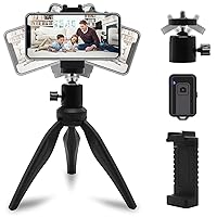 Mini Phone Tripod, LINKCOOL Lightweight Tabletop Tripod Travel Phone Stand for iPhone Samsung Cellphone Camera Gopro Small DSLR with 360° Rotating Metal Ball Head & Phone Mount Holder & Remote Control