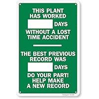 SmartSign - S-8612-ALL-12x18 This Plant Worked _ Days Without Accident Write-On Safety Scoreboard Sign By | 12