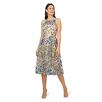 Adrianna Papell Womens Embroidered Fit and Flare Blue Multi 14