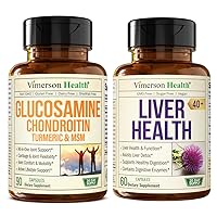 Glucosamine Chondroitin MSM with Turmeric Boswellia & Liver Cleanse Detox & Repair 40+ Liver Supplement with 50% Silymarin Milk Thistle Extract for Joint and Liver Support