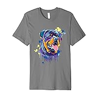 Rottweiler Dog Face Watercolor Colorful Pop Splash Art Premium T-Shirt