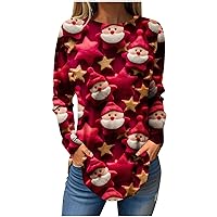 Womens Christmas Cute Tunic Tops with Leggings 3D Look Santa Claus Graphic Flowy Shirts Casual Loose Tunics T-Shirts