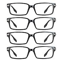 VisionGlobal 4 Pairs Blue Light Blocking Reading Glasses, Computer Glasses Women and Men, Fashion Rectangle Eyewear Frame