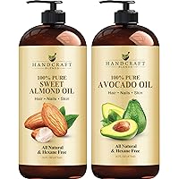 Sweet Almond Oil and Handcraft Avocado Oil – 100% Pure and Natural Oils –Premium Therapeutic Grade Carrier Oils for Aromatherapy, Massage, Moisturizing Skin and Hair – 16 fl. Oz