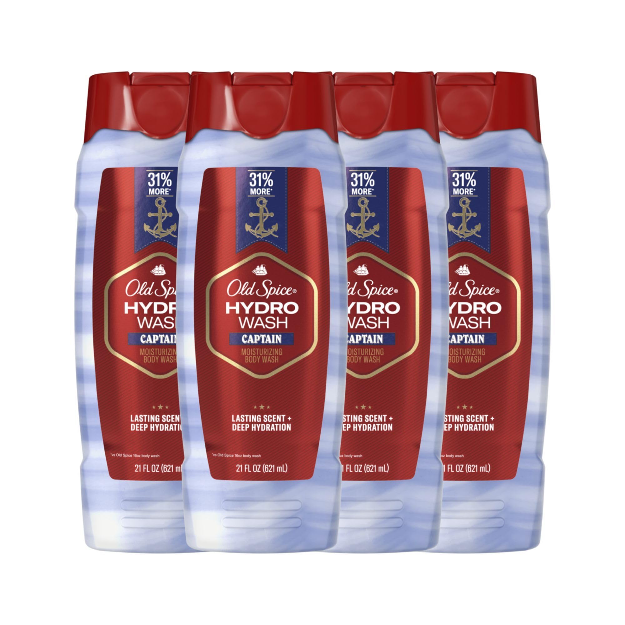 Old Spice Men's Body Wash Moisturizing Hydro Wash, Captain Scent, 21 oz (Pack of 4)