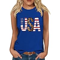 Leopard USA Letter Print Tank Tops Women's American Flag Stars Stripes T-Shirts Summer Patriotic Sleeveless Tees