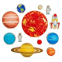 Traveling in Space - Set of 12 - Ages 2+ - Wooden Blocks for Toddlers - Includes Planets, Sun, Astronauts and Rocket - Double-Sided