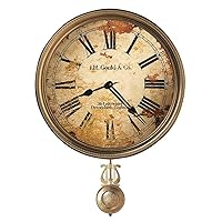 Howard Miller Donnelly Wall Clock 547-665 – 15-Inch Antique Brass Pendulum with Auto Daylight Savings Time and Quartz Movement
