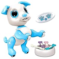 Robo Pets Robot Dog Toy for Girls and Boys - Remote Control Robot Toy Puppy with LEDs, Sound FX, Interactive Hand Motion Gestures, STEM Toy Program Treats, Dancing and Walking RC Robot for Kids (Blue)