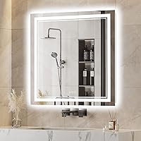 36x36 LED Bathroom Mirror with Lights, Backlit + Front Lit, Anti-Fog Lighted Vanity Mirror for Bathroom Wall, Dimmable LED Vanity Mirror with 3 Colors, Memory, Waterproof, Horizontal/Vertical