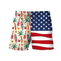 Men's Summer Independence Day BreathableBeach Shorts Pants Casual Beach Shorts Drawstring Flat Front Short