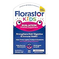 Florastor Kids Dual Action Probiotic Supplement, Strengthens Kids' Digestive & Immune Health, 20 Easy-to Mix Powder Sticks, Packaging May Vary