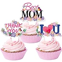 30 Pack Mother's Day Cupcake Toppers, Best Mom Cake Topper, Cupcake Picks for Mother's Day Birthday Party Decorations, 3 Patterns