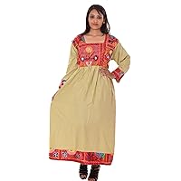 Indian Banjara Embroidered Women Afgani Dress Cream Color Plus Size Attire Outfit Gown Tunic Dots Print
