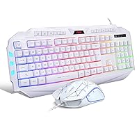 White Gaming Keyboard and Mouse Combo,MageGee GK710 Wired Backlit Keyboard and White Gaming Mouse Combo,PC Keyboard and Adjustable DPI Mouse for PC/loptop/MAC … (Renewed)