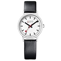 Mondaine Official Swiss Railways Watch Classic Women's/ Men's Watch, Quartz with Black Leather Strap and Red Lining
