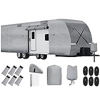 RV Cover, 30-33ft Travel Trailer Cover 300D Oxford Waterproof Camper Cover for RV Car Winter Snow with Jack Cover, Windproof Straps, Gutter Covers, Storage Bag