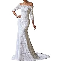 Wedding Dresses Off The Shoulder Wedding Dress Lace Bridal Dress Long Wedding Bridal Gowns 3/4 Sleeve for Women