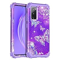 for Galaxy S20 FE 5G Case,Three Layer Heavy Duty Shockproof Protection Hard Plastic Bumper +Soft Silicone Rubber Protective Case for Samsung Galaxy S20 FE 5G,Purple Butterfly