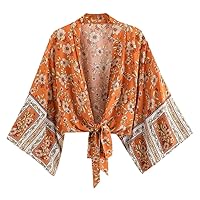 Vintage Chic Floral Print Short Kimono Summer Beach Cover Up Casual Women Wrap Tops Kimono Blusas Mujer