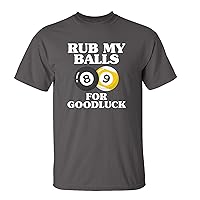Funny Billiards Rub My Balls for Good Luck Adult Short Sleeve T-Shirt-Charcoal-Large