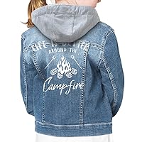 Life Is Better Around the Campfire Kids' Hooded Denim Jacket - Stylish Girls Clothing - Hiking Gift Ideas