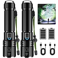 Flashlights High Lumen Rechargeable, 990,000 Lumens Super Bright LED Flashlight, High Powered Flash Light with 5000 mAh Capacity, Waterproof Handheld Flashlight for Camping Hiking(2 Pack)