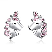 Silver Unicorn Stud Earrings for Little Girls Hypoallergenic CZ Unicorn Lovely Gifts for Daughter Birthday Party