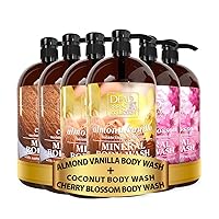 Bundle Cherry Blossom+Almond Vanilla+Coconut-Body Wash for Women and Men - 3 X Pack of 2 (67.6 fl. oz)-Cleanses and Moisturizes Skin-With Natural Minerals and Vitamins Nourising