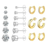 UHIBROS 9 Pairs Hypoallergenic Stud Earrings Hoop Earrings Set 20G Gold Silver Earring for Women Girls Men