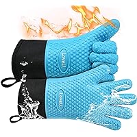 Kitchen Oven Gloves - Silicone and Cotton Double-Layer Heat Resistant Oven Mitts/BBQ Gloves/Grill Gloves - Perfect for Baking and Grilling