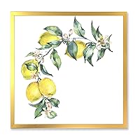 Branch of Yellow Lemons and Leaves II Tropical Framed Wall Art