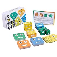 Wooden Face Changing Cube Game, Mini Expressions Matching Block Puzzles Building Cubes Portable Logical Educational Training Toys for Family Kids Adults (A)