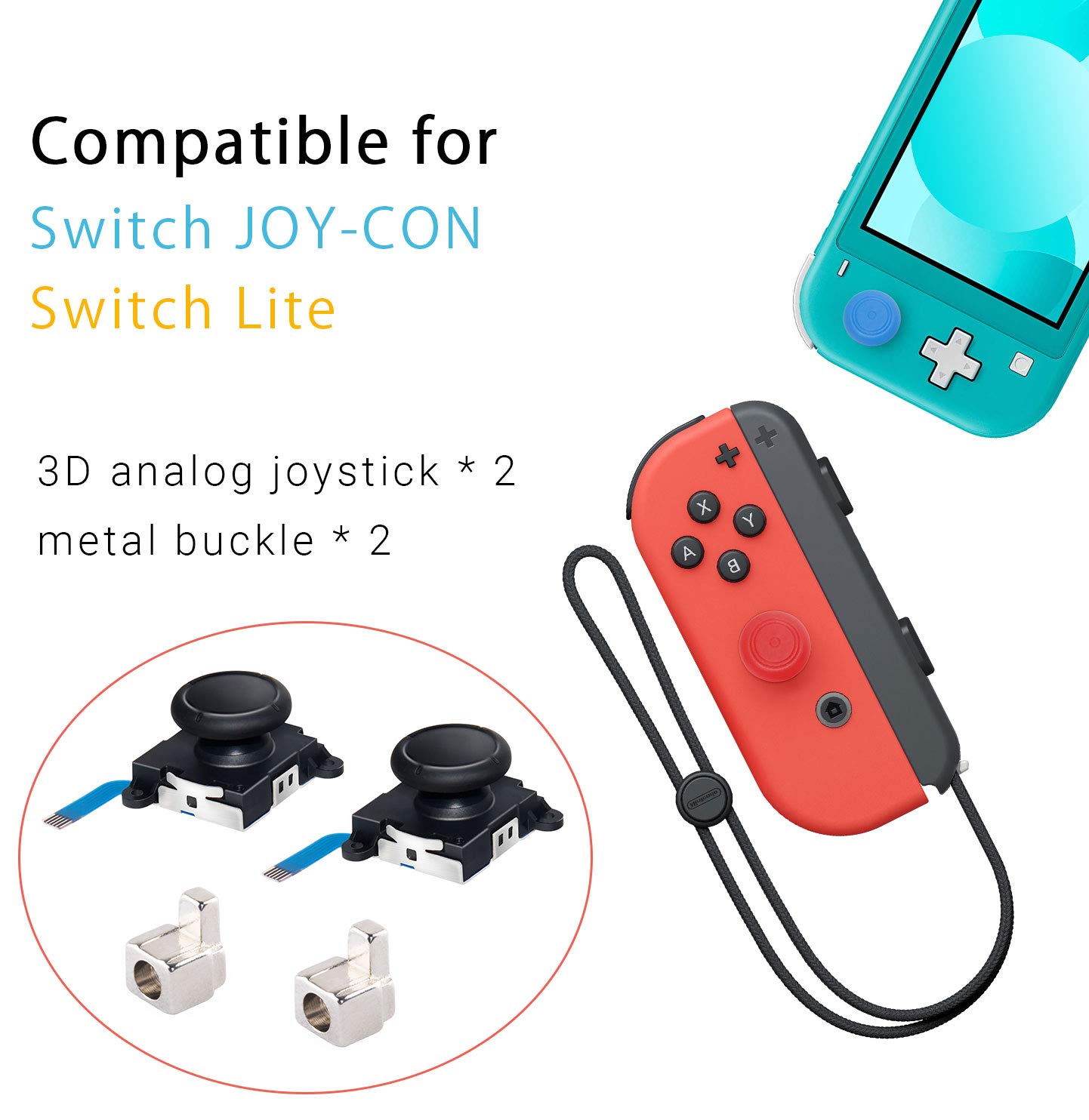 2 Pack Joycon Joysticks, Joycon Repair Kit Joystick Replacement Parts for Nintendo Switch, Switch Lite & Switch OLED, Include Thumb Grips, Metal Lock Buckles