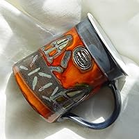 Large Colorful Handmade Pottery Mug - 18.5oz Ceramic Coffee Cup - Blue Orange Red - Teacup & More