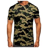 Men's Camouflage T-Shirt Sports Fitness Short Sleeve Military Camo Crewneck Vintage Shirt Outdoor Work Shirt Tops