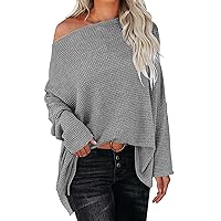 Extra Small Womens Off Shoulder Long Sleeve Oversized Pullover Sweater Knit Jumper Loose Tops ECU Sweater