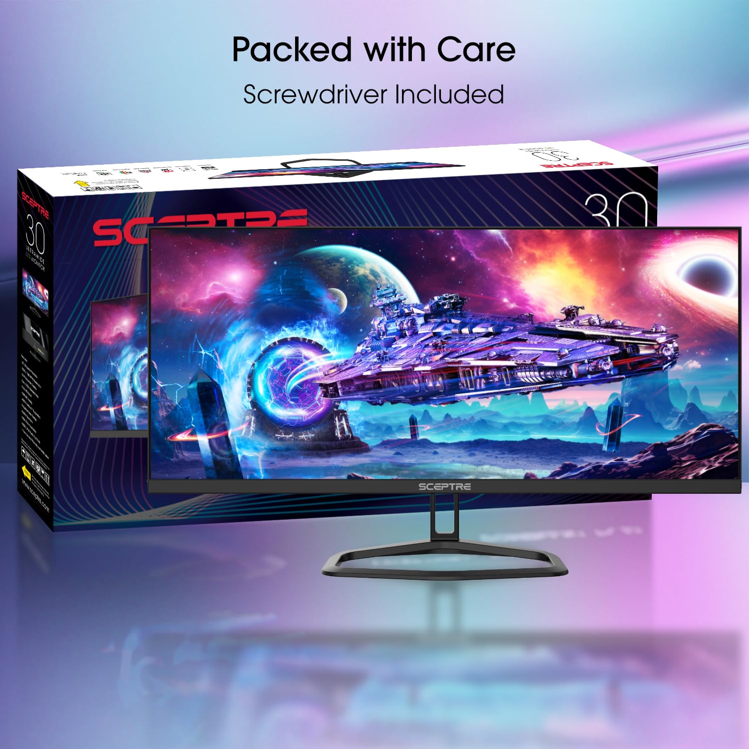 Sceptre 30-inch IPS Monitor 21:9 DisplayPort x2 up to 210Hz 1ms Ultra Wide/Slim Build-in Speakers, Machine Black 2024 (E305B-FU200T)