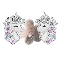 Unicorn Stud Earrings for Teen Girls - Sterling Silver Cute Animal Earrings for Women Hypoallergenic Cubic Zirconia Small Earrings for Sensitive Ears Dainty Post Earrings Gifts for Birthday Christmas