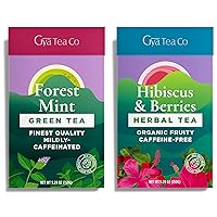 Gya Tea Co Forest Mint Green Tea & Hibiscus Berries Herbal Tea Set - Natural Loose Leaf Tea with No Artificial Ingredients - Brew As Hot Or Iced Tea